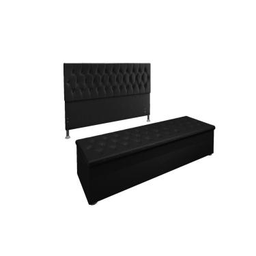 Imagem de Kit Cabeceira Calçadeira Baú Queen 160cm Madrid Suede Preto