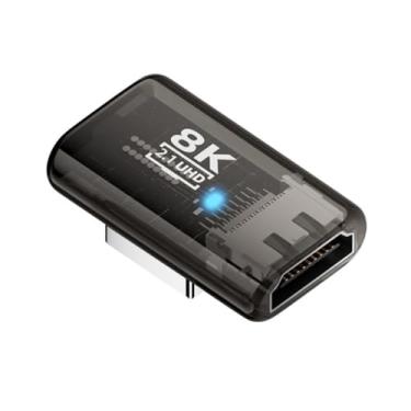 Imagem de CY Extensor adaptador de extensão UHD HDMI macho para HDMI 2.1 fêmea ângulo esquerdo 90 graus baixo perfil transparente com Smart LED 8K 60hz HDTV