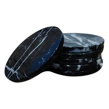 Imagem de SS ANTIQUITY&MARBLE Conjunto de 6 – 3,5 porta-copos egípcios feitos à mão em mármore preto – porta-copos de luxo para mesa de café, bar doméstico, cozinha e escritório – design elegante de pedra