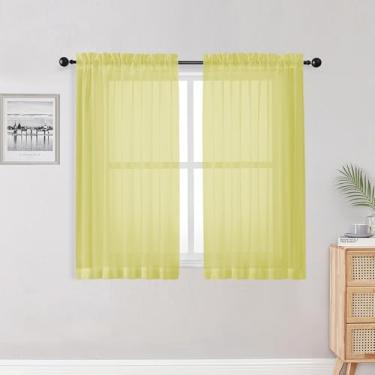 Imagem de OWENIE Cortinas transparentes de cozinha limão para quarto, sala de estar, 114 cm de comprimento, quarto, cortina transparente de voile de filtragem de luz sólida macia para janela pequena, 106,7 cm L