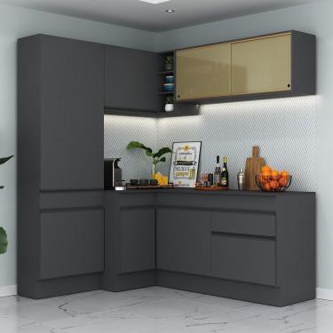 Imagem de Armário De Cozinha Completa De Canto Com Rodapé Preto
