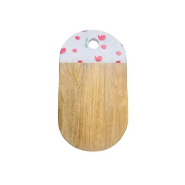 Imagem de SS Craft India Tábua de corte de madeira de manga fácil de manusear | Placa decorativa impressa | Tamanho - Médio | Perfeita para cortar legumes e servir lanches | Tábua multiuso (estampa Stawbery, 30