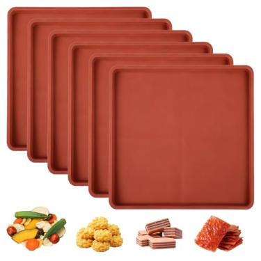 Imagem de 6 peças de folhas de desidratador de silicone, bandejas desidratadoras de 35 x 35 cm com bordas, tapetes reutilizáveis e antiaderentes, forros quadrados resistentes ao calor