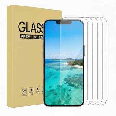 Imagem de Pacote com 5 protetores de tela para iPhone 13/13 Pro, iPhone 14, iPhone 16e, vidro temperado duplo à prova de estilhaçamento [fácil instalação] [transparente HD] [compatível com capas] para iPhone