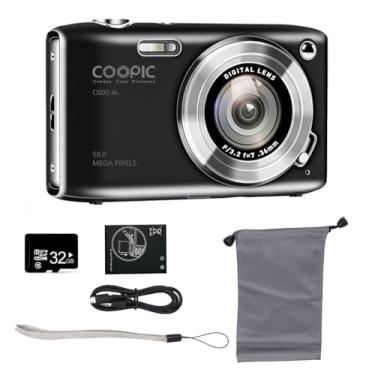Imagem de COOPIC Câmera digital HD C600 com cartão micro SD de 32 GB, 58 MP, vídeo 4K, ideal para viagens, vlogging e fotografia criativa (preta, 32 GB)
