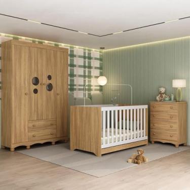 Imagem de Quarto de Bebê Completo com Berço Americano 3 em 1 Suspiro Multimóveis Mp4620 Madeirado