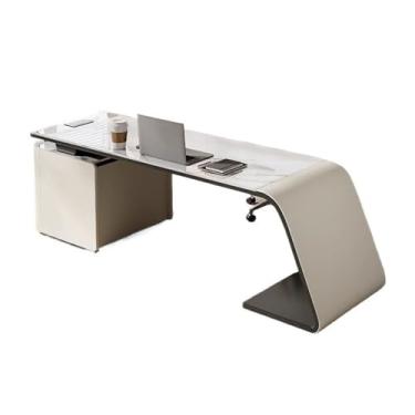 Imagem de Mesa de trabalho Mesa de ardósia moderna e luxuosa com armário armazenamento tomadas elétricas, mesa estudo para escritório em casa(M)