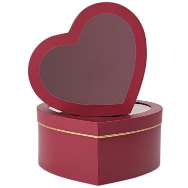 Imagem de Acabamento dourado, vinho tinto, caixas de presente em forma de coração com tampas, 2 peças, caixas de flores e presentes de dia dos namorados, janela transparente