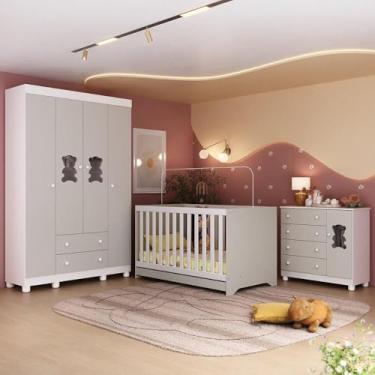 Imagem de Quarto de Bebê Completo com Berço Americano 3 em 1 Fofura Multimóveis Mp4645 Branco/off White