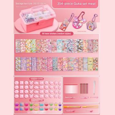 Imagem de Conjunto de Papel com Adesivos Cartão Guka Artesanal Infantil para DIY 354 Peças Caixa Armazenamento Transparente Inclui Folhas Correntes Ferramentas Artesanato Criativo Ideal Projetos Meninas e Ilumi