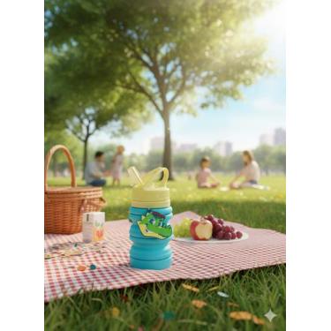 Imagem de Garrafa Infantil Puket Retrátil Dobrável Jacaré Relax