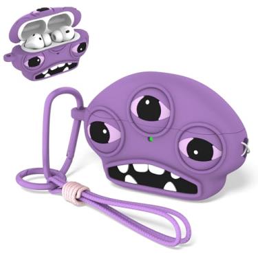 Imagem de OAJ Capa para AirPods Pro 3, capa protetora feia de silicone macio com desenho 3D engraçado com chaveiro e cordão (Roxo)