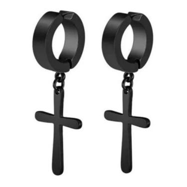 Imagem de Brinco Masculino Argola Cruz Black Aço Inox TikTok Moda - BRW