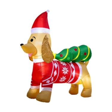 Imagem de rockible Enfeite de Natal inflável de Dachshund de 2,13 m para jardim, com árvore de Natal. Ideal para decoração de quintal e jardim.