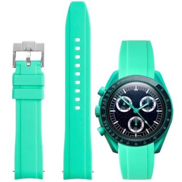 Imagem de Nizonlaie Pulseiras de relógio de silicone com extremidade curvada, compatível com Omega X Swatch Moonswatch, 20 mm, curvado, sem lacunas, liberação rápida, pulseira de borracha de silicone premium