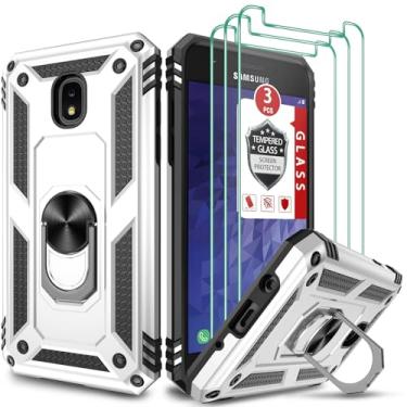 Imagem de Capa para Galaxy J3 2018. Capa para Galaxy J3 Star/Galaxy Amp Prime 3/Galaxy J3 V 2018/Galaxy J3 Aura, com [3 protetores de tela de vidro temperado], suporte de anel embutido, capa de policarbonato de