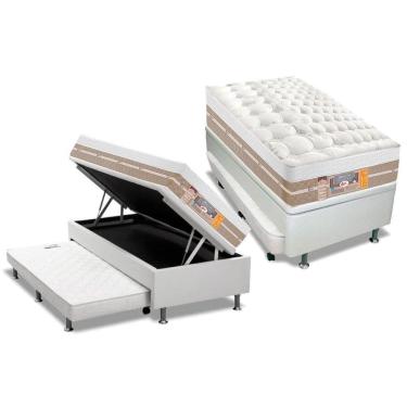 Imagem de Cama Box Baú C-auxiliar Solteiro: Colchão Molas Castor Silver Star Air + Base Crc Courano Branco(88x188)