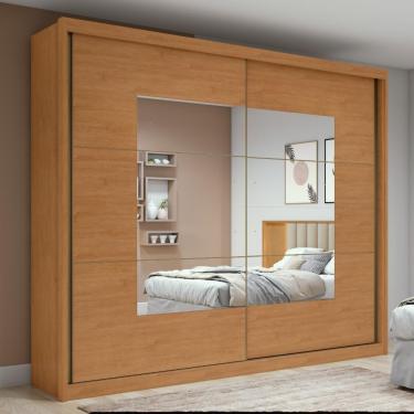 Imagem de Guarda-roupa Casal 100% Mdf 2 Portas 6 Gavetas Easy Max Com Espelho Amendoa/off White