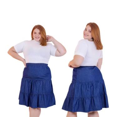 Imagem de Saia Jeans 3 Marias Saia com Babado Jeans tres Maria Elastico Cintura 