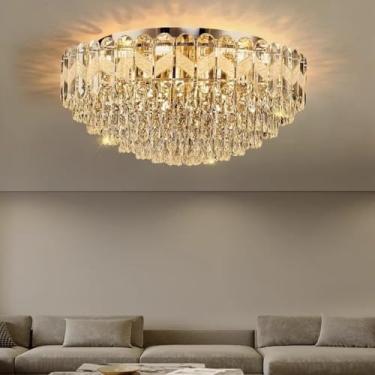 Imagem de Luminária de teto de cristal de luxo 2025 - Lustre moderno e minimalista de estilo europeu, redondo, para sala de estar, restaurante e quarto (teto redondo de 120 cm)
