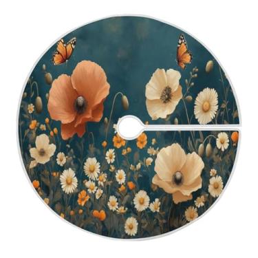 Imagem de Blueangle Saia de árvore de Natal floral vermelha de 120 cm - poliéster macio e resistente a rugas, decoração de férias para festas de Natal, árvore festiva e decoração de casa (224)