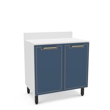 Imagem de Balcão de Cozinha 2 Portas Branco/Azul Amara Politorno Moveis