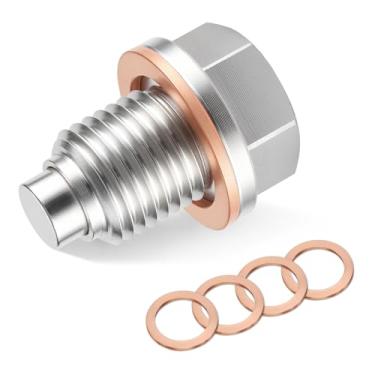 Imagem de JUSTTOP Bujão de drenagem de óleo magnético M14 x 1,5, parafuso de porca de drenagem de cárter magnético de aço inoxidável com 5 peças de junta de arruela, serve para Ford GM Honda Hyundai KIA