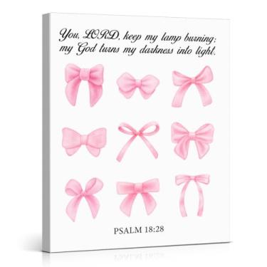 Imagem de Impressão artística de parede com arco coquete rosa cristão versículo bíblico salmo 18:28 pintura religiosa rosa decoração de parede para casa quarto feminino dormitório 20 x 25 tela emoldurada