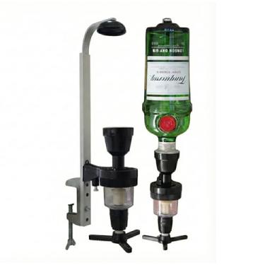 Imagem de Dosador de Bebidas 50ml com Suporte de Alumínio - Dispenser para Garrafa de Whisky e Vodka (Encaixa com Gargalo) - Fixação Parede ou Mesa (Bar)