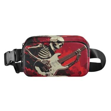 Imagem de CEBUGI Mini pochetes de caminhada para homens e mulheres, crânio tocando violão, moderno, resistente à água, com cinto ajustável para treino, viagem, corrida