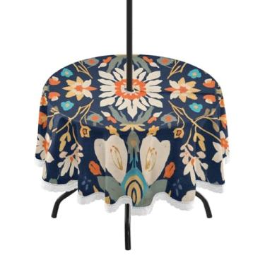 Imagem de CEBUGI Toalha de mesa redonda para uso ao ar livre, estampa floral, impermeável, com furo Umberlla, capa de mesa lavável para pátio, cozinha, sala de jantar, 152 cm