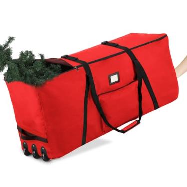 Imagem de FAMIROSA Bolsa de armazenamento de árvore de Natal com rodinhas de 2,3 m, ampla abertura para árvore artificial de Natal com 3 rodas giratórias, caixa de armazenamento de árvore desmontada Oxford 600D