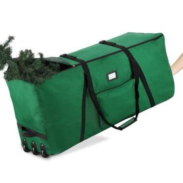Imagem de FAMIROSA Bolsa de armazenamento de árvore de Natal com rodinhas de 2,7 m, ampla abertura para árvore artificial de Natal com 3 rodas giratórias, caixa de armazenamento de árvore desmontada Oxford 600D