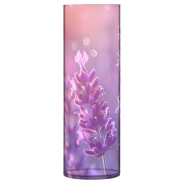 Imagem de CEBUGI Lindo vaso de flores de campo de lavanda 10 x 30 cm, vaso cilíndrico para flores, vaso transparente inquebrável para decoração de casa de festa de casamento