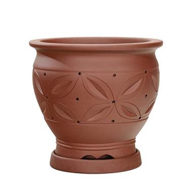 Imagem de uhyOHF Vaso de flores de cerâmica para ambientes internos cactos orquídeas personalidade criativa clássica areia roxa interior mesa suculenta narciso (tijolo vermelho - 19 cm x 16 cm