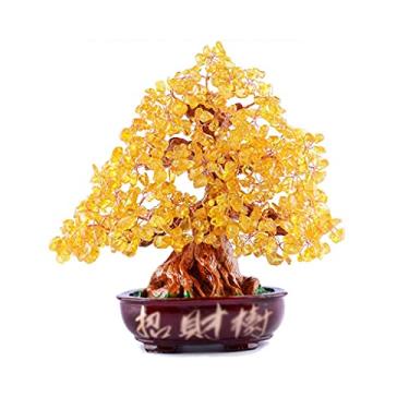 Imagem de uhyOHF Árvore de cristal da vida árvore da sorte de cristal amarelo decoração de escritório em casa árvore da sorte árvore auspiciosa 6,29/8,66/30 cm decoração de mesa com pedras preciosas (tamanho: A