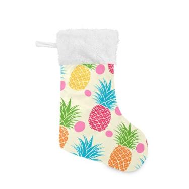 Imagem de xigua Meia de Natal de abacaxi colorida personalizada grande meia de doces presente para pendurar meias de Natal para decoração de festa de férias em família, decoração de lareira