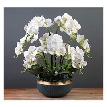 Imagem de LMJYU Arranjo de flores artificiais orquídeas - elegante orquídeas Phalaenopsis bonsai mesa orquídeas falsas decoração de plantas de seda falsa em vaso