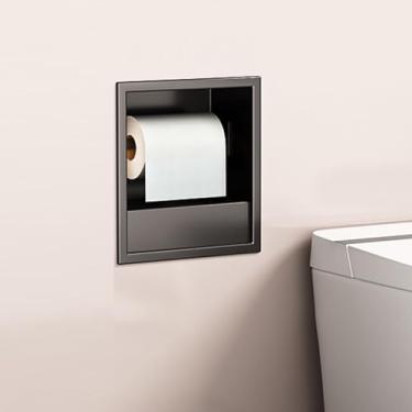 Imagem de uhyOHF Organizador de nicho de chuveiro de aço inoxidável, prateleira de banheiro montada na parede com suporte de papel higiênico integrado e lixeira ideal para cozinha, sala de estar, hotel e