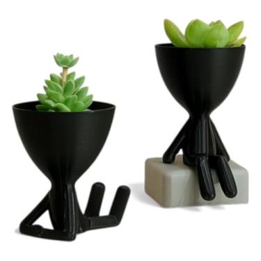 Imagem de Kit 2 Vasos Mini Vasinho Plantas Cactus Suculentas decoração de casa Vaso de Plásico com 8cm(Preto)