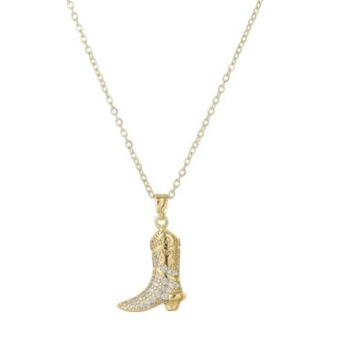 Imagem de KOFISNI Colar com pingente de chapéu de caubói para mulheres, camada delicada de chapéu de vaqueira ocidental, pingente de bota, colar, concha de verão, praia, estrela-do-mar, surfista, joia para