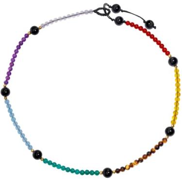 Imagem de Lightock Colar colorido de 7 chacras espirituais com contas de obsidiana preta para mulheres, proteção moderna, feita à mão, meditação, joias de ioga