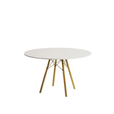 Imagem de Mesa de Jantar London Base de Ferro Modelo Tubular 4 Pés Tampo de Madeira 90cm Redondo