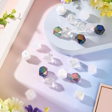 Imagem de 20 peças de contas de polígono acrílico facetadas contas de plástico iridescentes contas soltas para pulseira faça você mesmo, brinco, colar, joias, berloque estético, miçanga para chaveiro, telefone