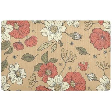 Imagem de TSENQUE Tapete de porta interno personalizado vintage papoula margarida fofo bem-vindo fosco ao ar livre, tapete de sapato impermeável lavável tapetes de entrada para dentro de casa, 81 cm x 50 cm