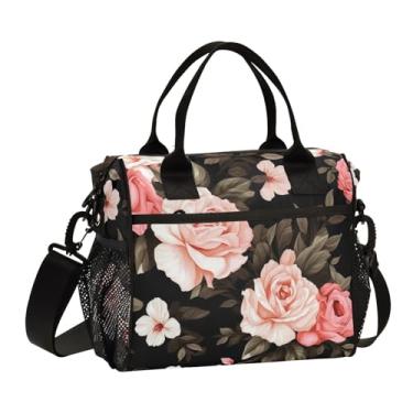 Imagem de GAIGEO Lancheira floral em aquarela com rosas com zíper, lancheira térmica para mulheres, lancheira para mulheres para o trabalho, P