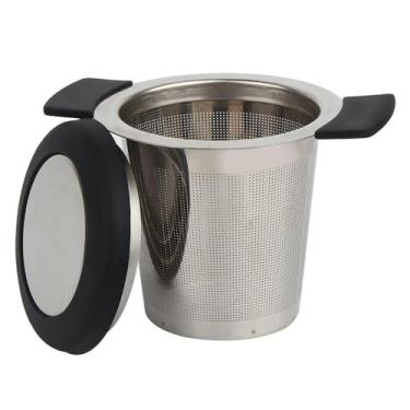 Imagem de Infusor de chá de aço inoxidável com alça dupla, filtro de folhas soltas de malha fina para xícaras, canecas e bules, preto