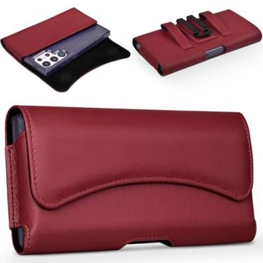 Imagem de ACCKUO Coldre de couro para celular compatível com iPhone 16 Pro Max/Plus Samsung Galaxy Ultra modelos S25 S24 S23 S22 S21 S20 capa com clipe de suporte de cinto para celular, vermelho - GG