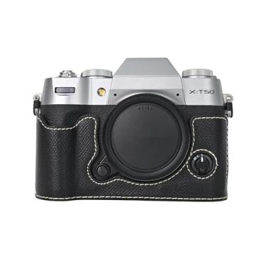 Imagem de VOVMOEYA Capa de câmera para câmera digital sem espelho FUJIFILM X-T50, meia capa Fuji XT50 com interior de microfibra macia, funciona bem com orifício de 1/10.2 cm-20 fios, textura retrô de couro PU