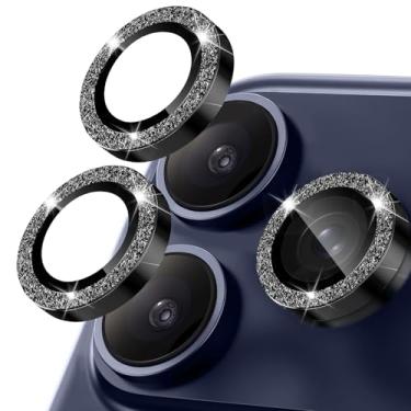 Imagem de Protetor de lente de câmera para iPhone 17 Pro Max, anel de metal de liga de alumínio individual com glitter, protetor de tela de vidro temperado 9H, protetor de tela de luxo HD antiarranhões